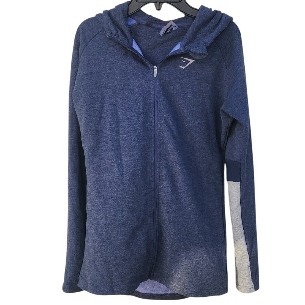 Gymshark Impulse Full‎ Zip Hoodie Sapphire Blue Marl/Light Gray Medium Womens